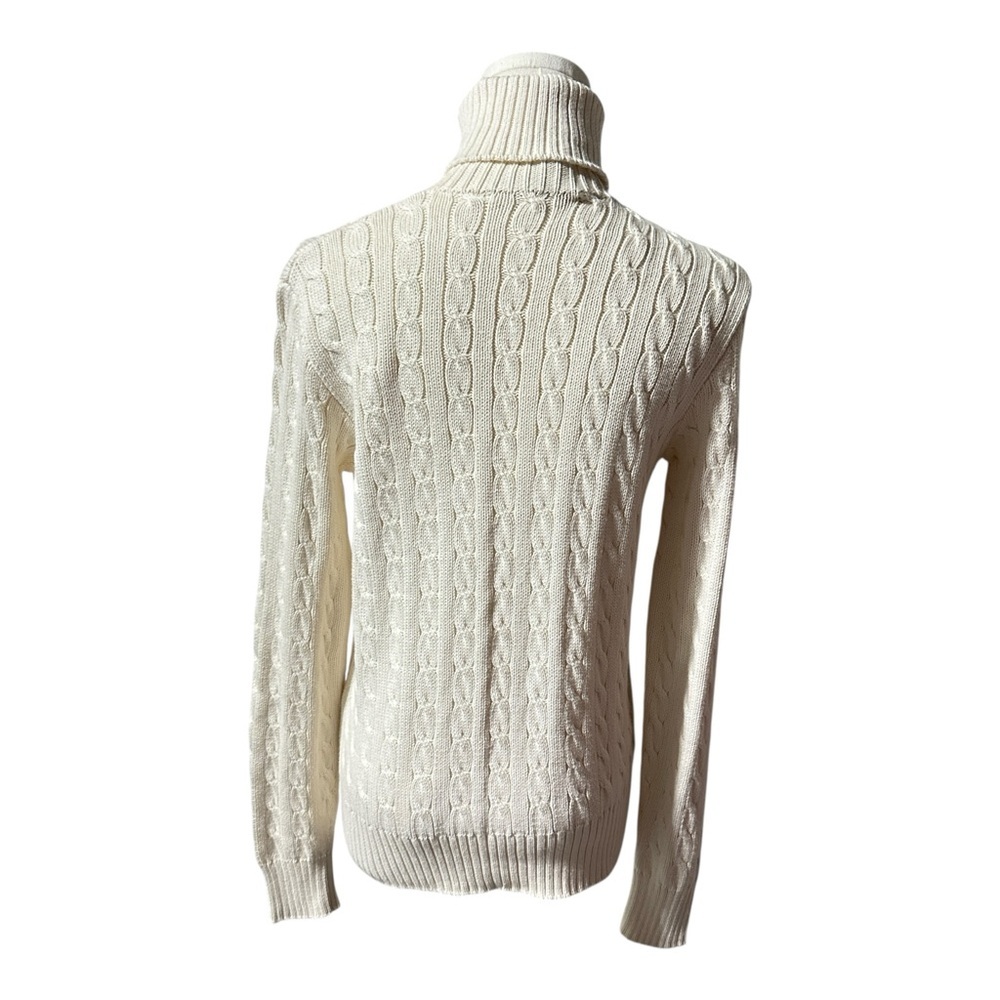👉 Ralph Lauren Sport Women’s Cable Knit Turtleneck Sweater Cream 100% Cotton XL - Picture 2 of 8
